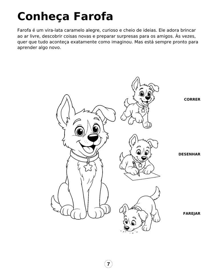 Página Conheça Farofa com ilustrações para colorir