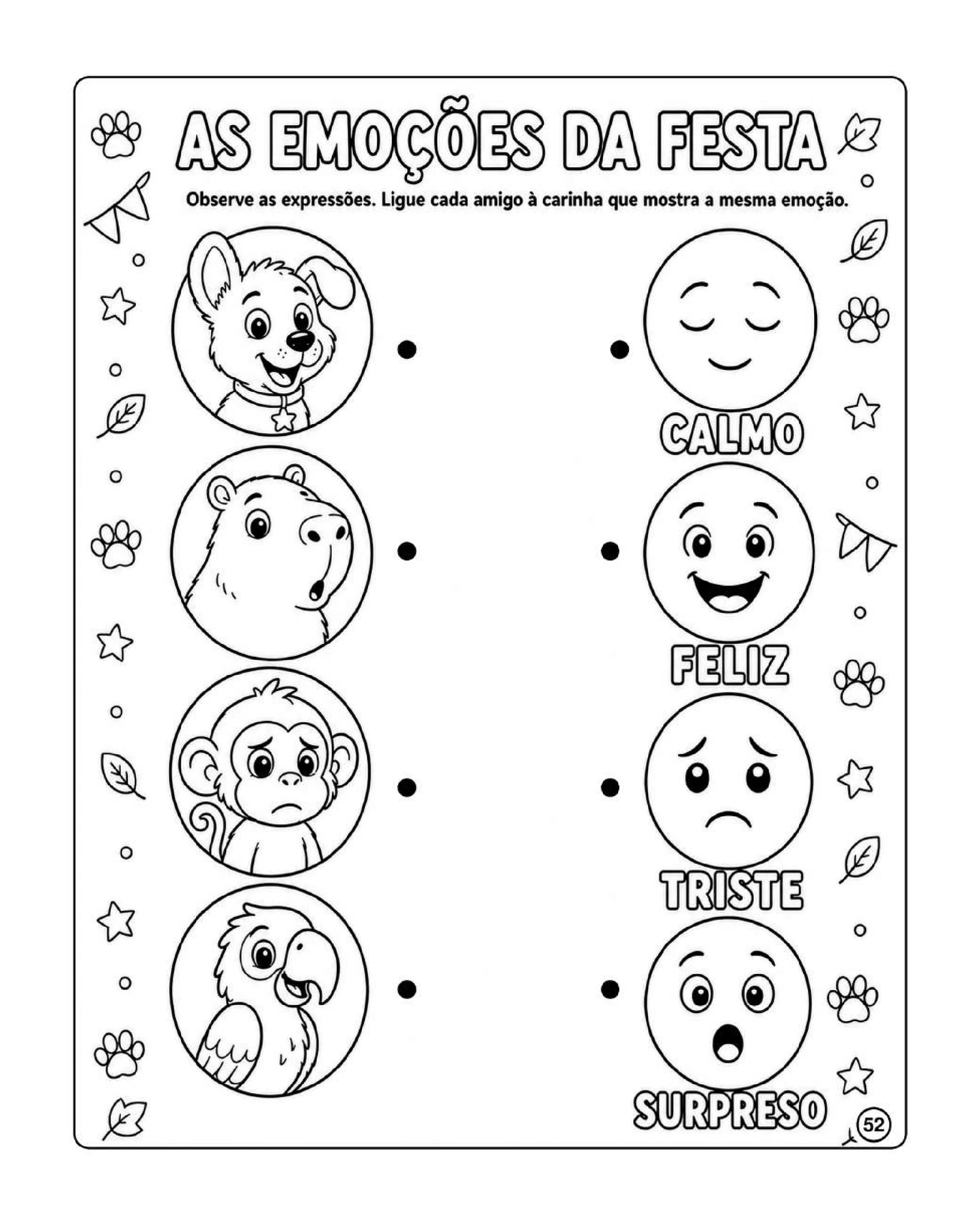 Atividade sobre as emoções dos personagens na festa